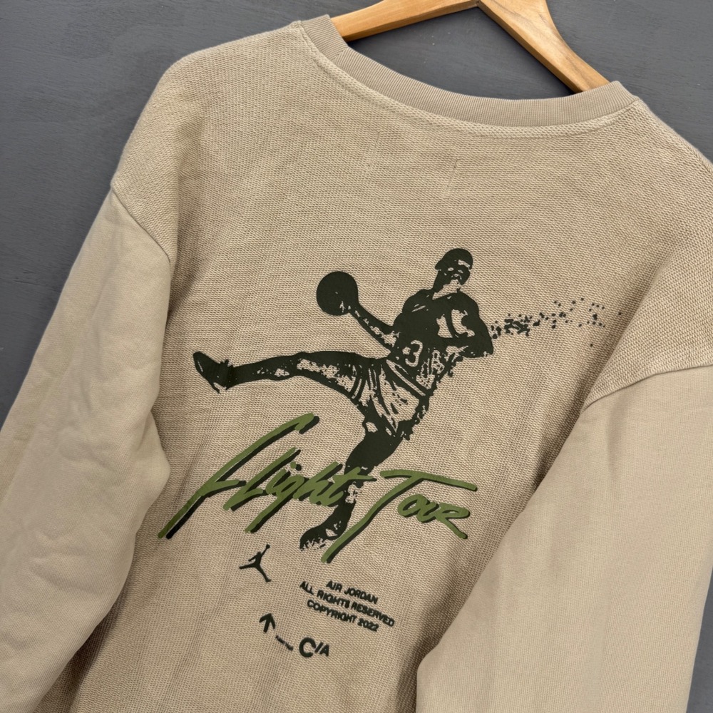 Jordan Heritage Sweatshirt Tan Flight Tour Graphic Waffle Knit Crewneck Large - Picture 4 of 7